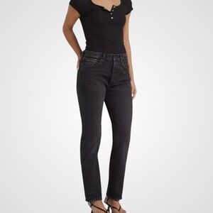 Edwin Lark Womens Tash Crop Relaxed Jeans Size 29 Black Mid Rise Button Fly